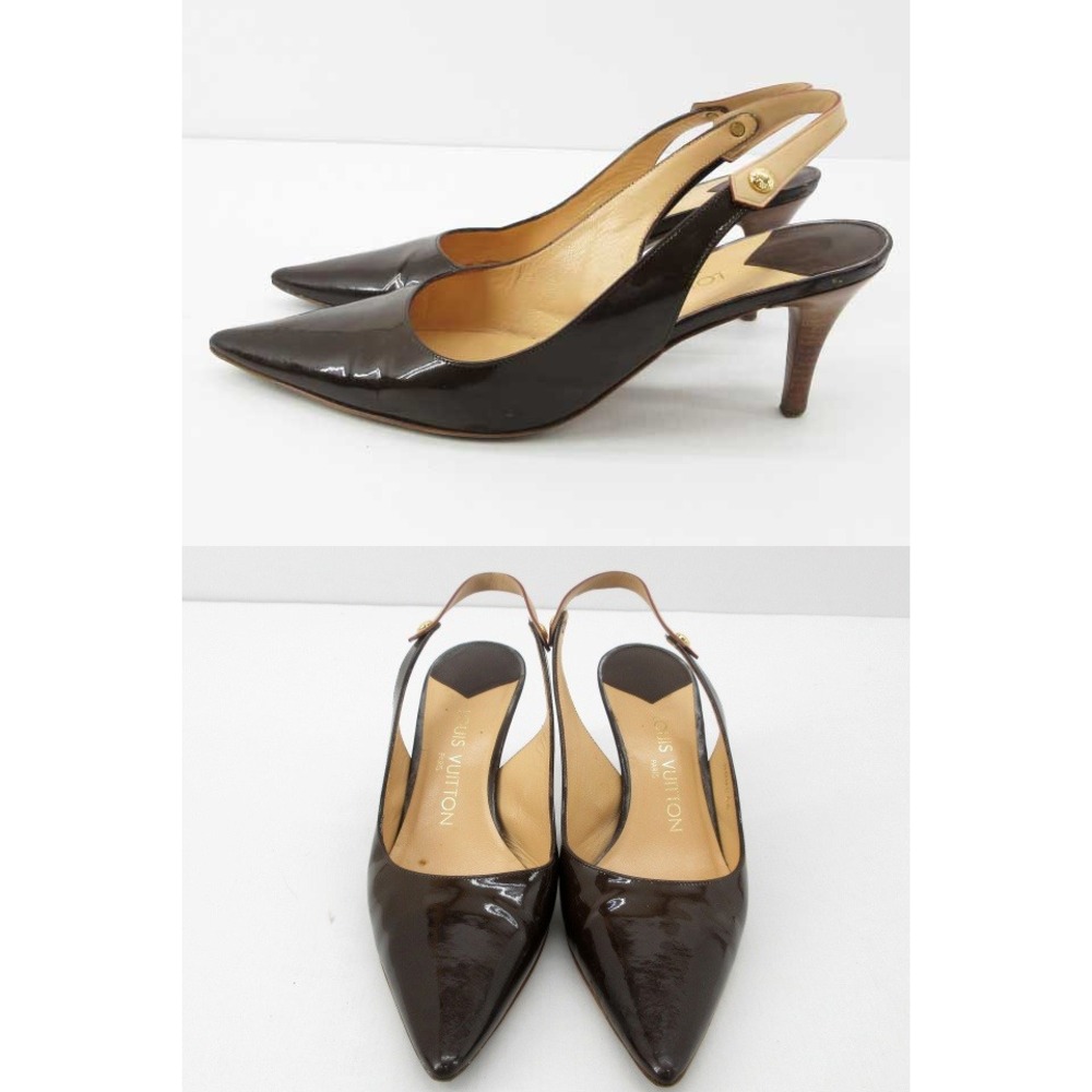 Louis Vuitton Dark Brown Patent Leather Slingback Pointed Toe Heels Pumps BR0064 - Picture 4 of 9